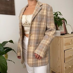 Vintage Faconnable Oversized Plaid Tan Blazer Coat